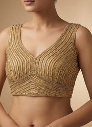 Fancy Sleeveless Pure Silk Handcuffed Blouse with Heavy Pearl Work 4