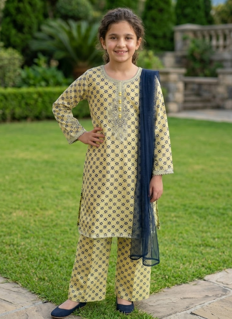 Girl’s 3‑Piece Embroidered Cotton Midi Shirt Set Australia