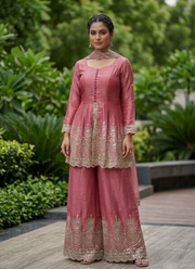 Fandy Silk Kurta Palazzo Set with Mirror Work 11