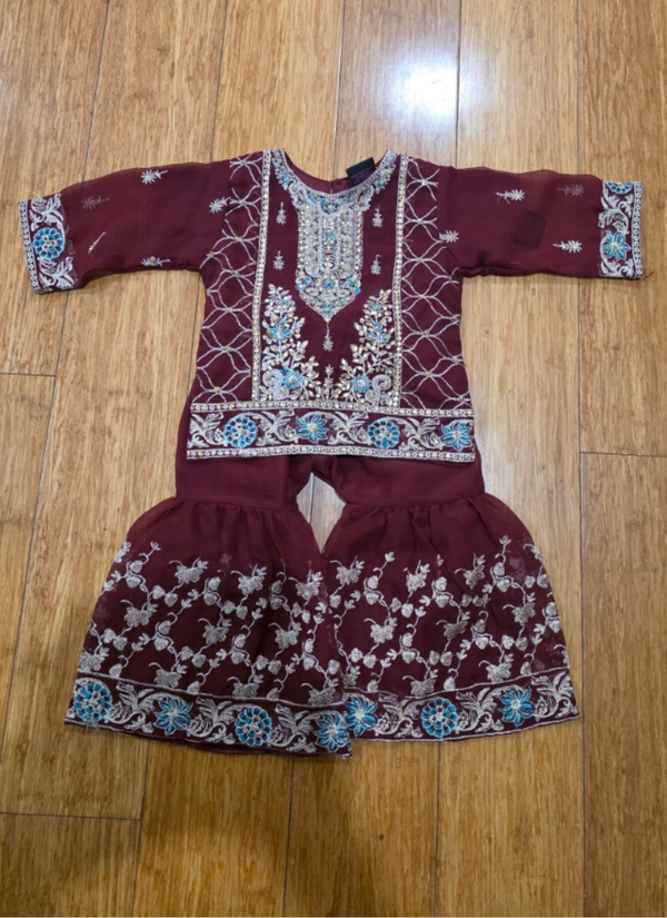 Baby Sharara Set in Raw Silk with Mirror Work