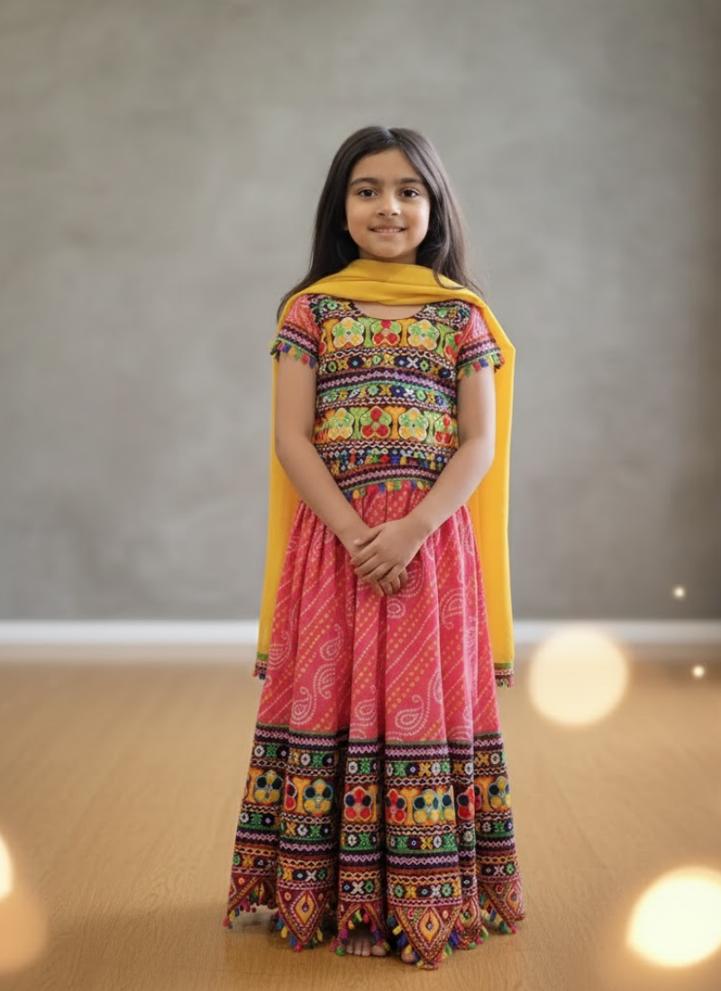 Multicolor Kids Lehenga Choli – Cotton & Linen
