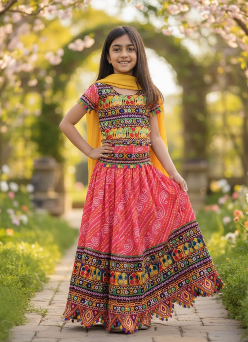 Multicolor Kids Lehenga Choli – Cotton & Linen