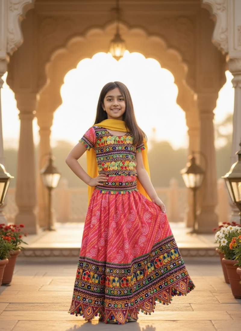 Multicolor Kids Lehenga Choli – Cotton & Linen