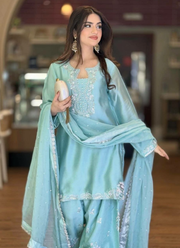 Roman Silk Palazzo Set with Organza Dupatta 4