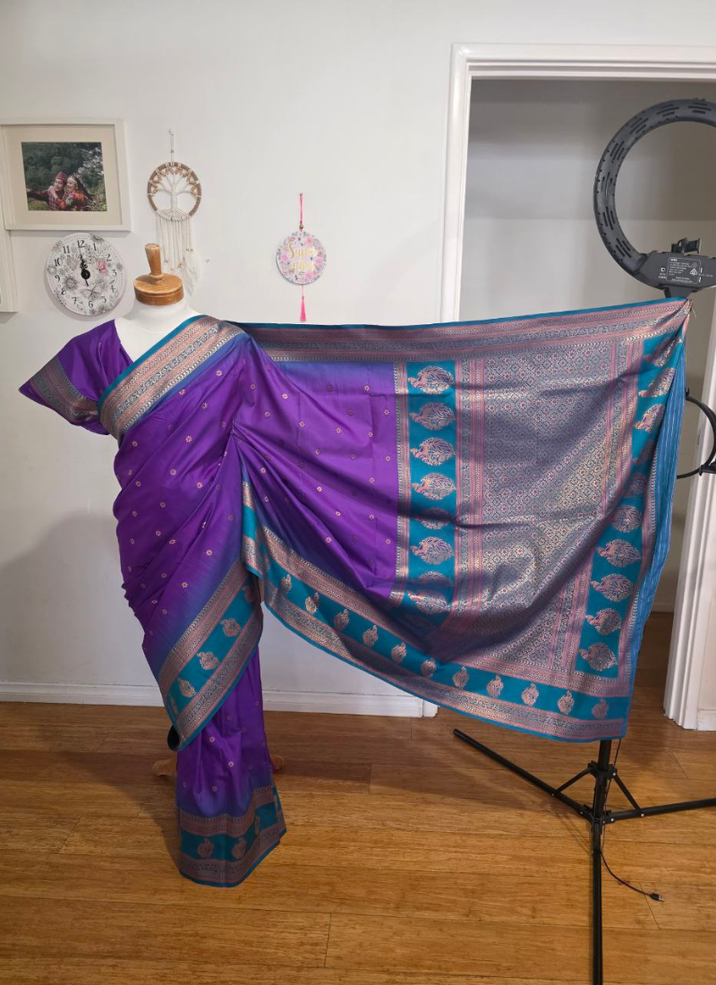 Semi Ikkat Kanchi Saree – Elegant Weave