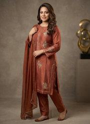Rust Silk Salwar Kameez with Zari & Sequence Work 7