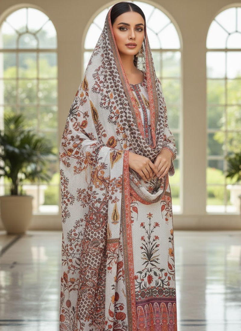 Pakistani Satin 3-Piece Salwar Suit – Elegant Kota Dupatta Ensemble