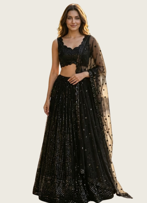 Premium Faux Georgette Cocktail Lehenga Choli with Thread & Sequins Embroidery + Net Dupatta Australia