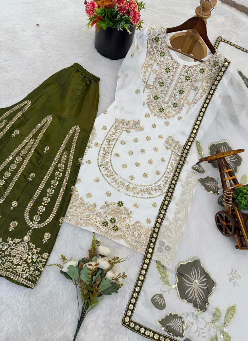 Sharara Suit in GMY Silk with Heavy Embroidery, Sequins Work & Organza Dupatta