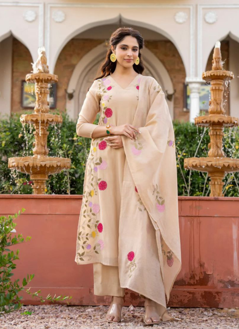 Premium Chanderi Punjabi Suit with Heavy Embroidered Dupatta