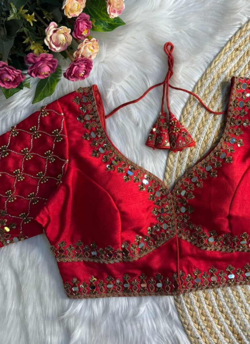 Italian Silk Women’s Blouse with Jari, Sequins & Beads Work (Front‑Open Design)