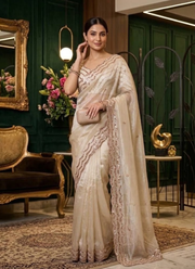 Pure Fandy Satin Silk Saree with Rose Gold Beadwork 9