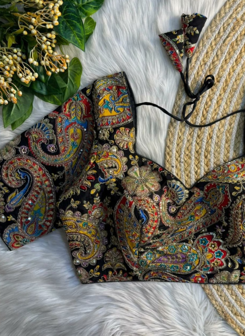 Crape Silk Women’s Blouse with Heavy Position Work & Back‑Open Design