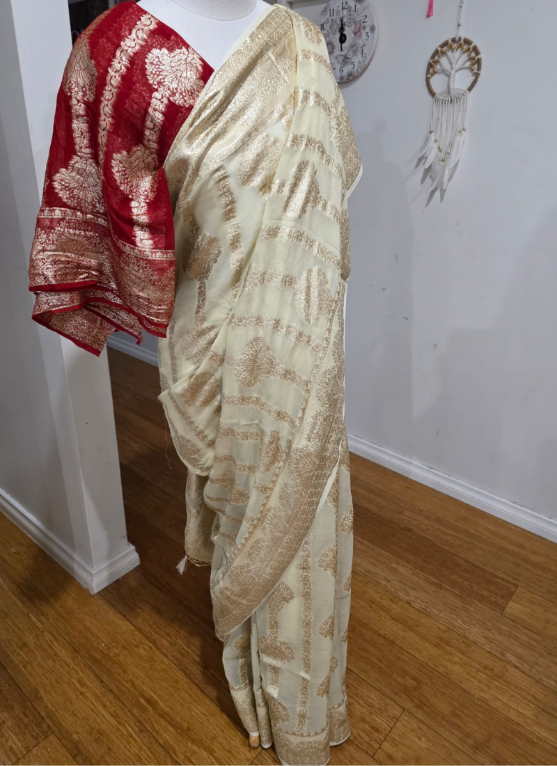 Banarasi Viscose Georgette Saree – Handwoven Designer Elegance - View 9