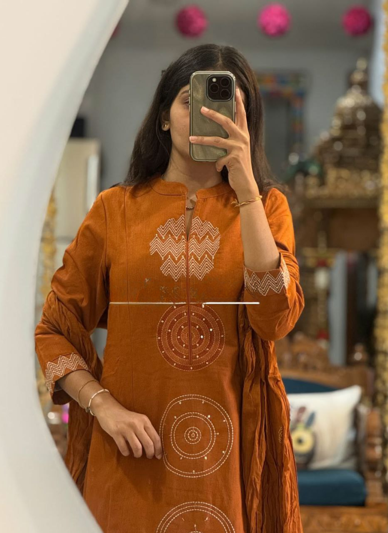 Pure Mul Cotton Punjabi Suit Set with Dupatta & Pearl Moti Mala (Sizes M–3XL) Australia