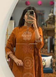 Pure Mul Cotton Punjabi Suit Set with Dupatta & Pearl Moti Mala (Sizes M–3XL) 9