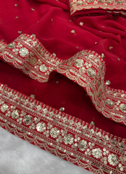 Pure Georgette Saree with Sequins & Dori Embroidery Border + Blouse Fabric 9