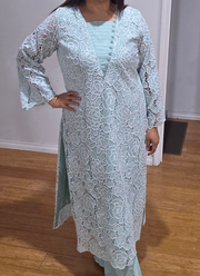 Light Pest Silk Chikankari Co‑Ord Set with Divider Bottom 8