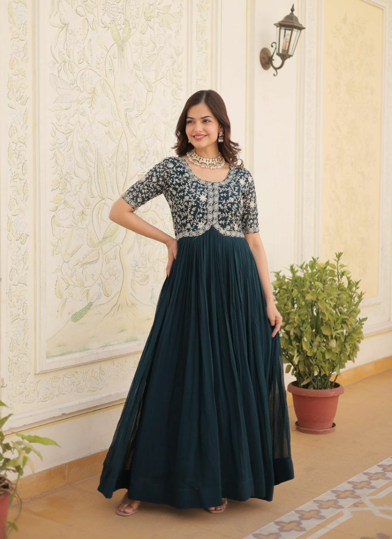 Faux Blooming Anarkali Dress with Zari Sequins Embroidery (Sizes M–XXL) Australia