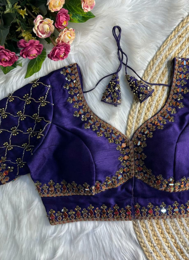 Italian Silk Women’s Blouse with Jari, Sequins & Beads Work