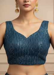Glam Heavy Embroidery Deep Neck Party Blouse 14