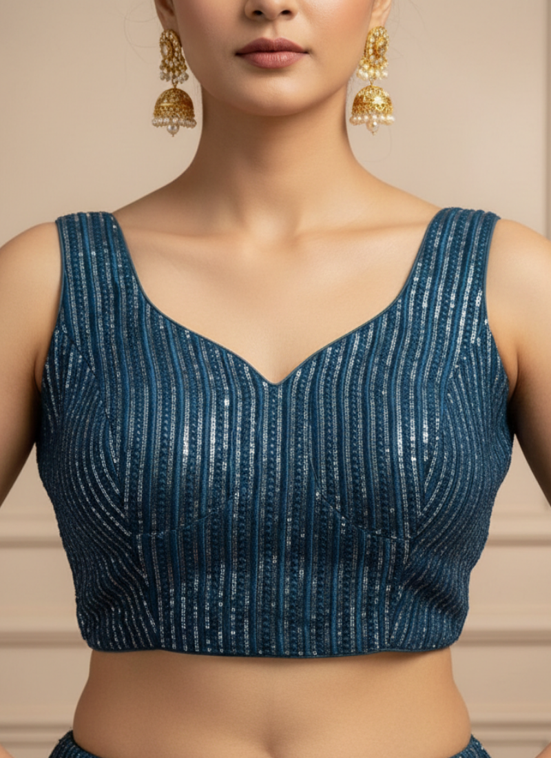 Glam Heavy Embroidery Deep Neck Party Blouse