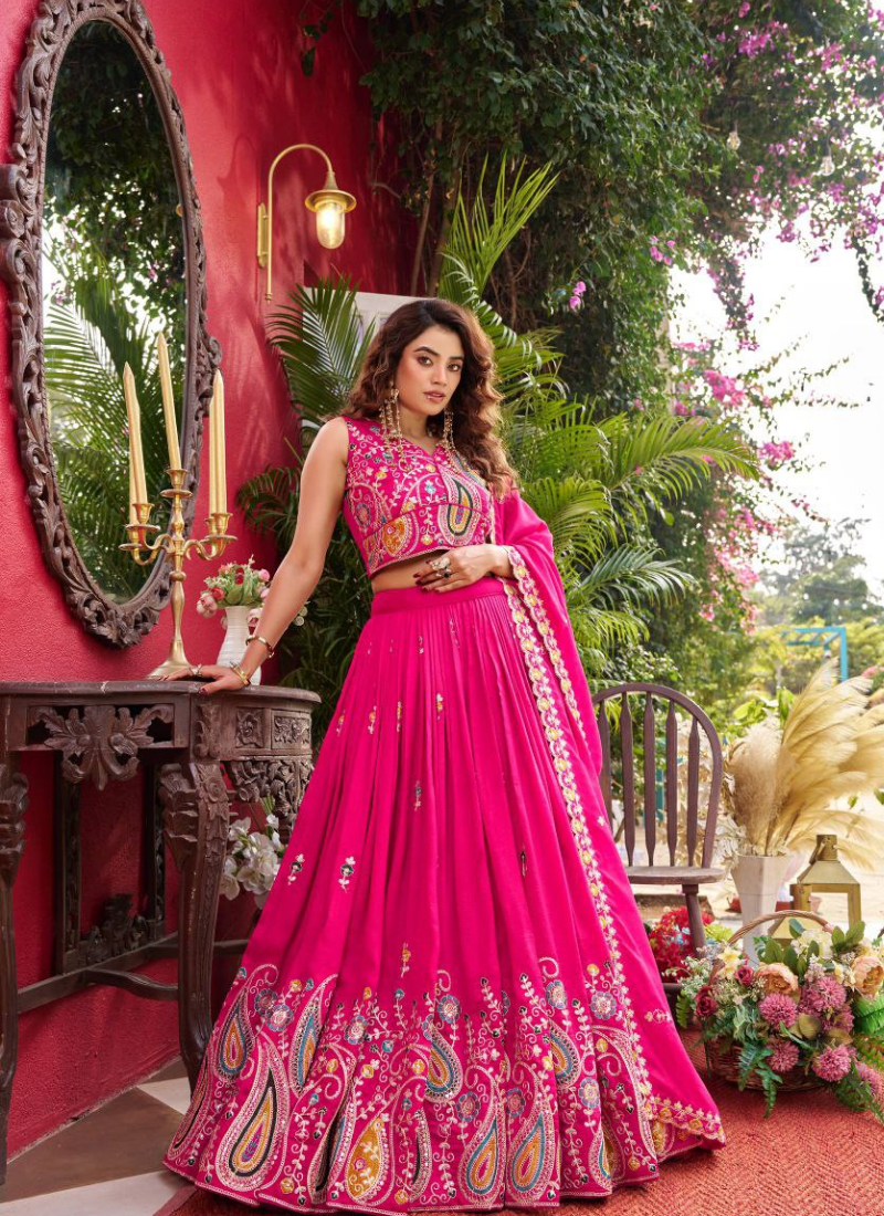 Pure Vichitra Embroidered Lehenga Choli Outfit