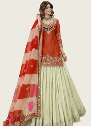 Red Crunchy Silk Sharara Suit with Heavy Sequins Embroidery + Dupatta 1