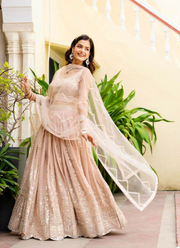 Faux Georgette Bridesmaid Lehenga Choli with Zari & Sequins Embroidery + Net Dupatta 9