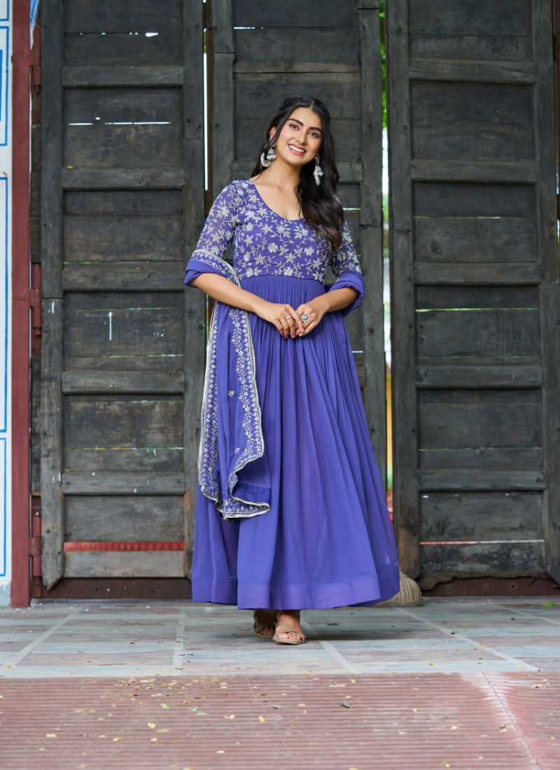Luxury Faux Blooming Anarkali Dress with Sequins Embroidery