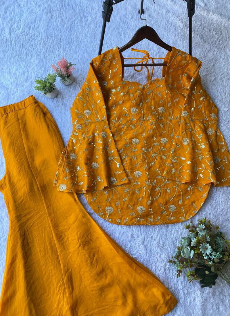 NC Moss Sharara Suit with Sequins Embroidery (Kurti + Palazzo)