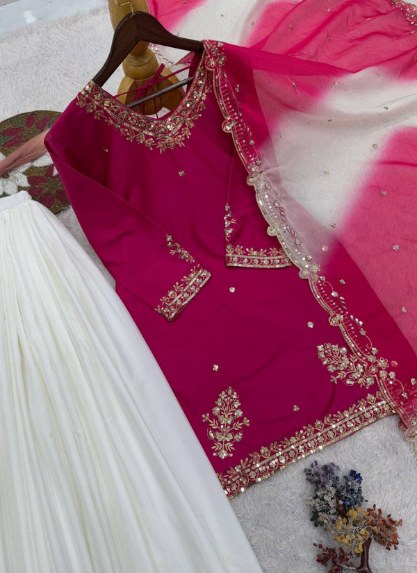 French Crepe Salwar Suit with Organza Dupatta