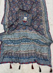 Ajrak Printed Silk Saree – Digital Print, Mirror & Sequins Handwork with Satin Blouse 4