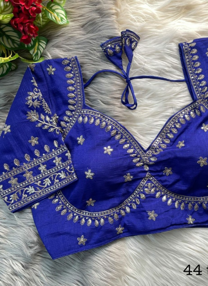 Royal Jodha Bridal Blouse in Vichitra Silk with Jari & Sequins Work