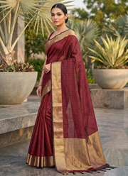 Plum Banarasi Silk Saree with Zari Weaving, Border & Pallu + Blouse Piece 3