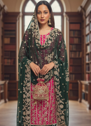 Pakistani Bandhini Chiffon Suit – Pink & Green Gota Patti Elegance 2