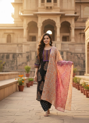 Cotton Block Printed Salwar Suit – Black & Orange 1