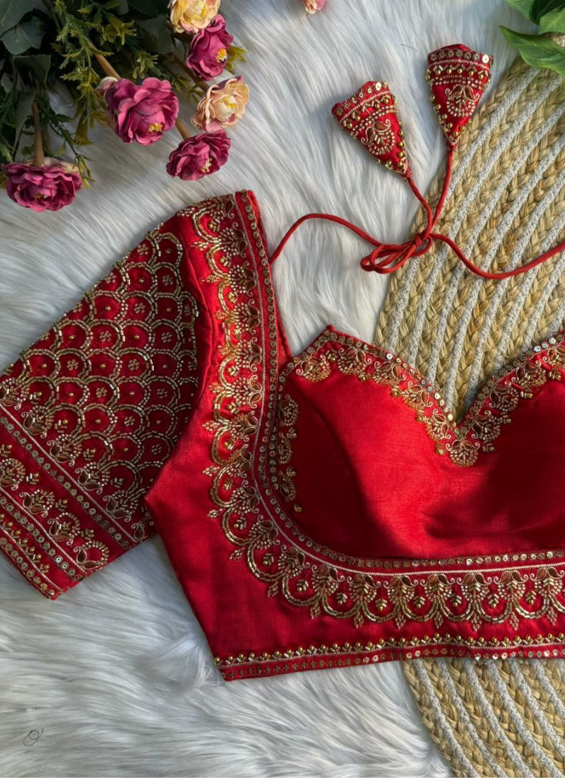 Italian Silk Women’s Blouse with Handwork, Sequins & Thread Work