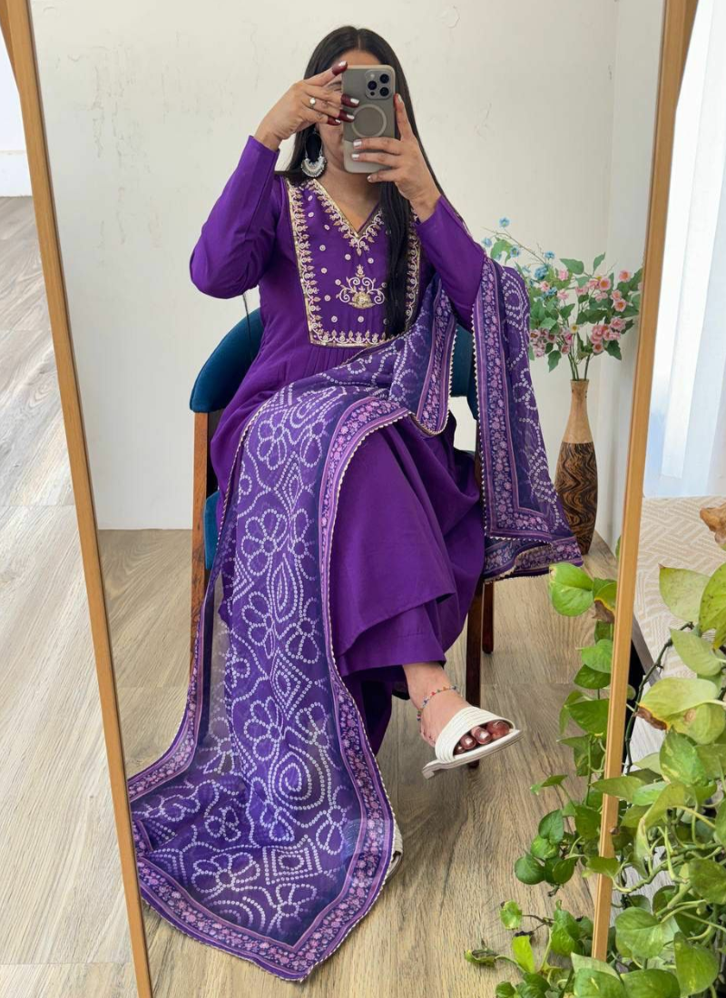 Dark Wine Chanderi Cotton Anarkali Gown with Taby Silk Dupatta