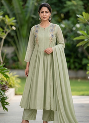 Pure Mul Chanderi Kurta Pant Dupatta Set 8