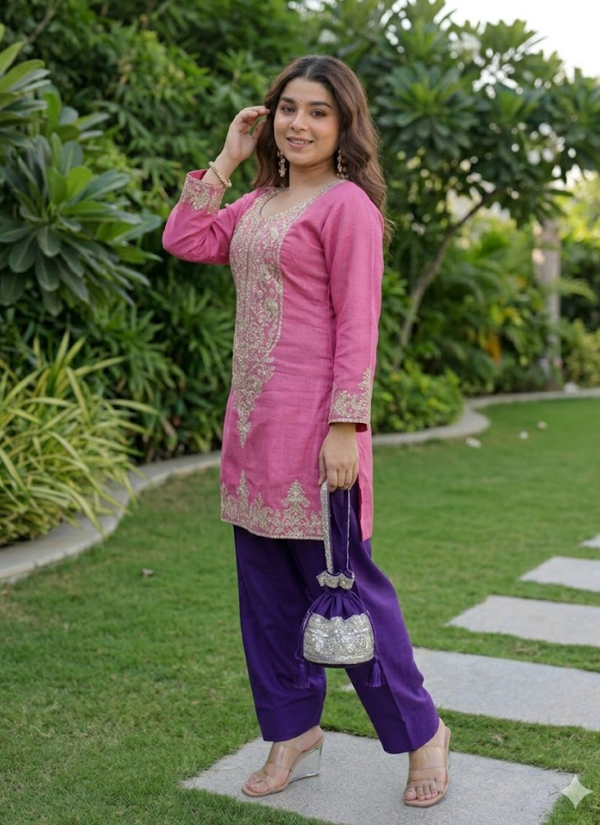 Viscose Embroidered Set with Batwa Bag