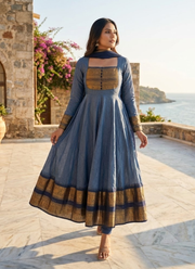 Chanderi Cotton Anarkali Dress with Jacquard Zari Border & Lace Dupatta 2