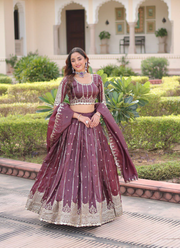 Wine Gold Crush Lehenga Choli with Sequins & Zari Embroidery + Designer Dupatta 5