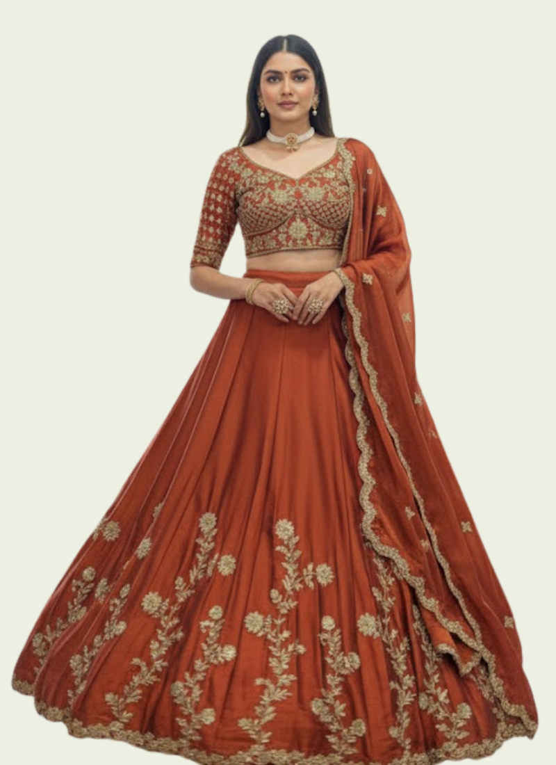 Premium Net Lehenga with Sequins Embroidery & Dupatta – Semi Stitched