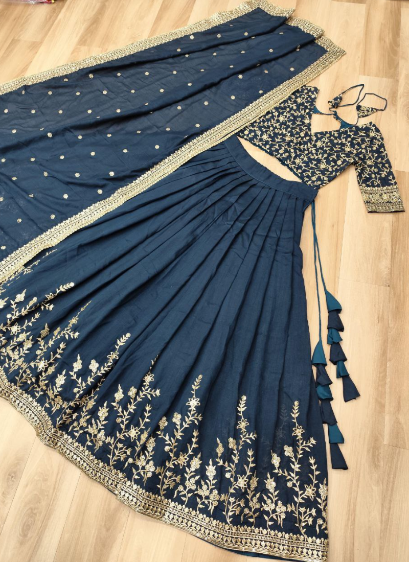 Vichitra Silk Sequins Embroidered Lehenga Set