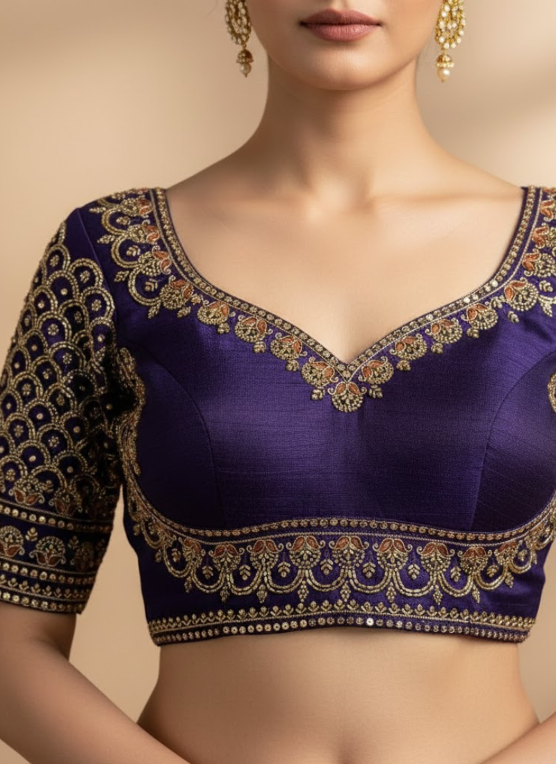 Italian Silk Women’s Blouse with Sequins & Handwork Partywear Design