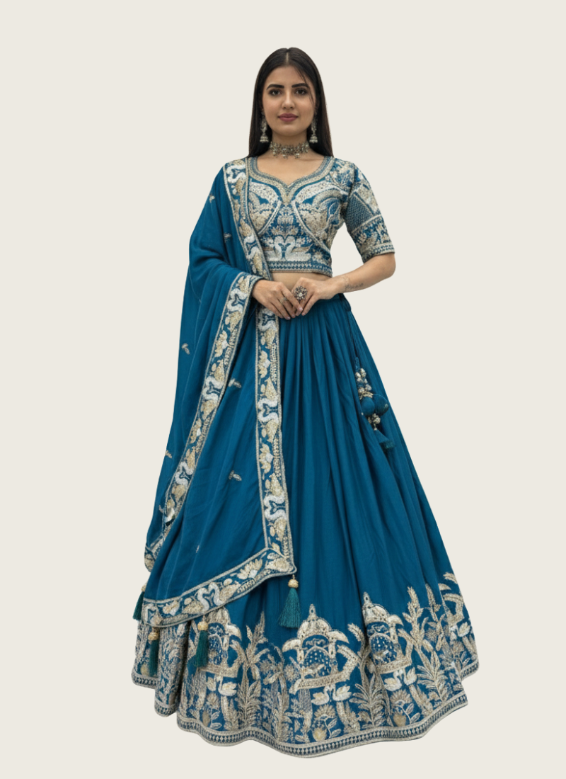 Chinon Embroidered Lehenga Choli with Dupatta