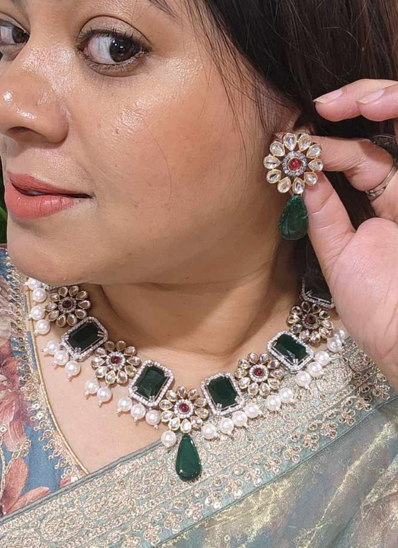 Green Stone Necklace Set with Earrings – Pearl Stone | Online Shop The Best Jewellery