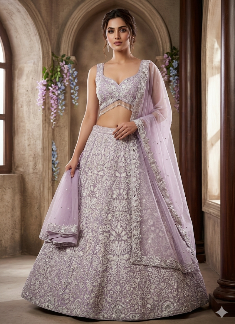 Silk Georgette Lehenga Choli with Mirror Work
