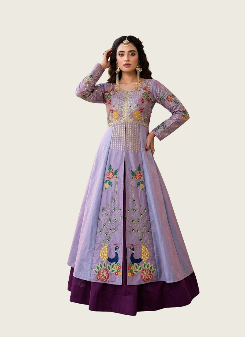 Satin Silk Blouse with Vichitra Lehenga Set